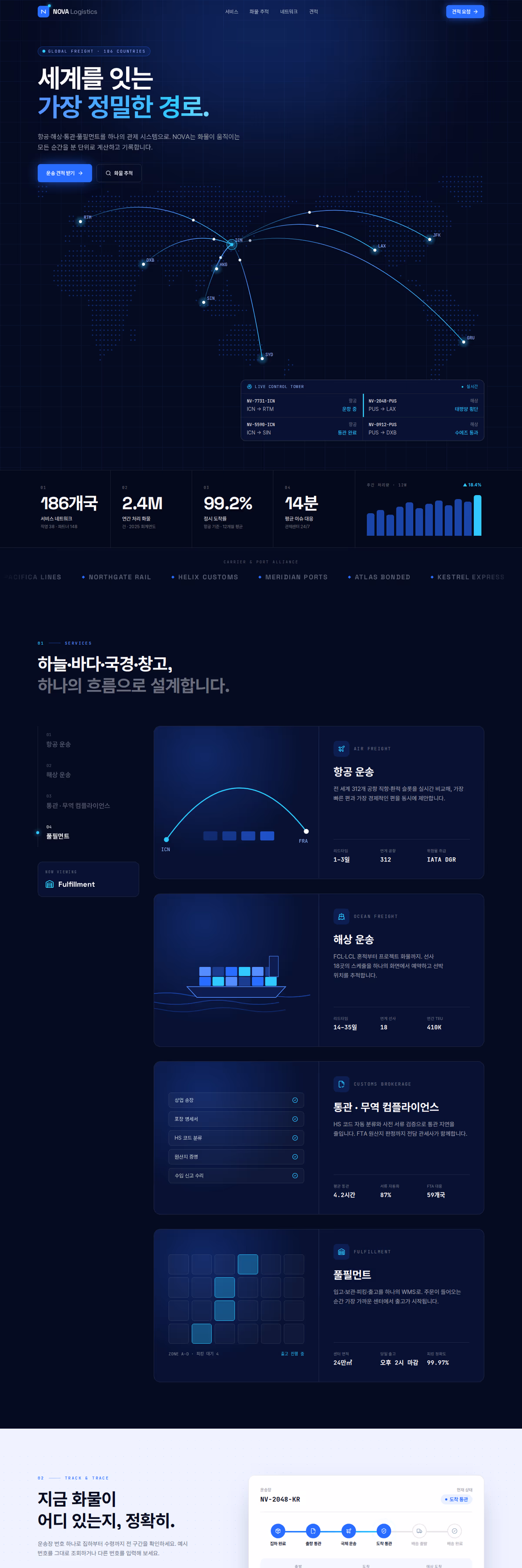 NOVA Logistics 웹페이지 디자인 시안 전체 화면